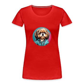 Portrait de Shih Tzu sur la roue chromatique - T-shirt bio Premium Femme - rouge - Devant - Mia (176cm)
