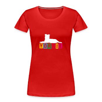 Yorkie Yorkshire Terrier mit bunten Buchstaben - Frauen Premium Bio T-Shirt - Rot - Vorne - Mia (176cm)