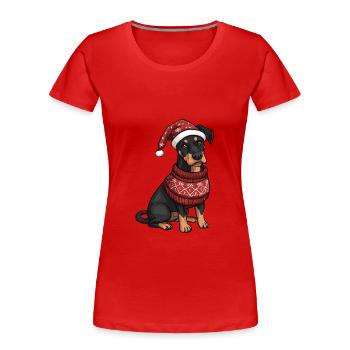 Dobermann Hund Weihnachten Comic - Frauen Premium Bio T-Shirt - Rot - Vorne - Mia (176cm)