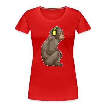 Musique casque Monkey - T-shirt bio Premium Femme - rouge - Devant - Mia (176cm)