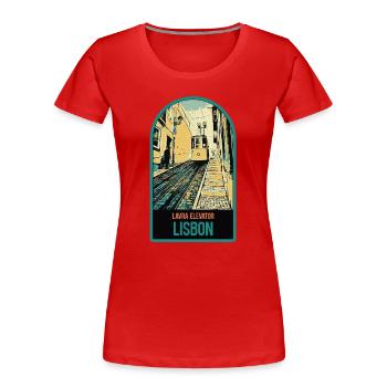 Lavra Funicular Badge, Lisbon, Portugal - Women's Premium Organic T-Shirt - red - Front - Mia (176cm)