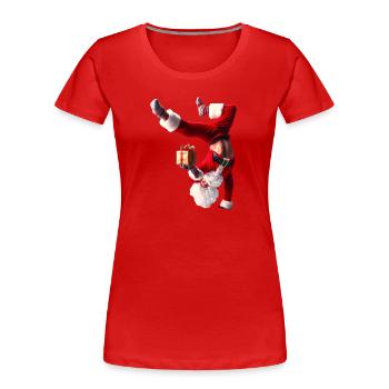 Humorous Santa Claus with gift - Women's Premium Organic T-Shirt - red - Front - Mia (176cm)