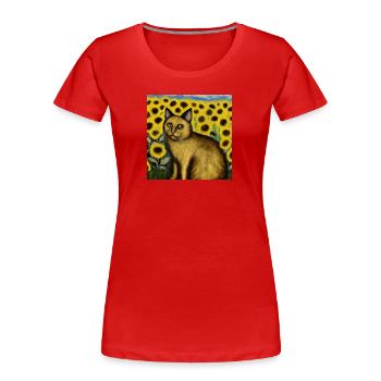 Chat dans un champ de tournesol - T-shirt bio Premium Femme - rouge - Devant - Mia (176cm)