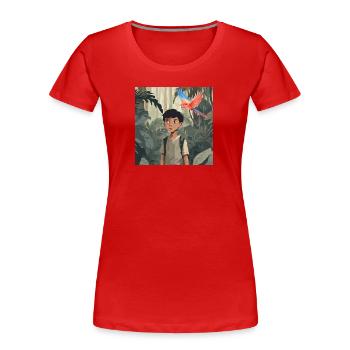 Garçon dans la jungle avec un perroquet en arrière-plan - T-shirt bio Premium Femme - rouge - Devant - Mia (176cm)