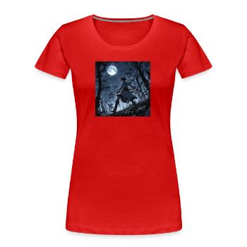 Schwertkämpfer im Mondlicht - Frauen Premium Bio T-Shirt - Rot - Vorne - Mia (176cm)