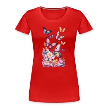 Magie des papillons - Art, couleurs et élégance - T-shirt bio Premium Femme - rouge - Devant - Mia (176cm)