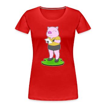 Schwein Sekretärin Papier Büro - Frauen Premium Bio T-Shirt - Rot - Vorne - Mia (176cm)