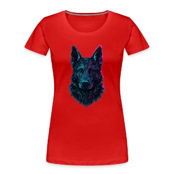Deutscher Schäferhund Cyber Tech Neon Design - Frauen Premium Bio T-Shirt - Rot - Vorne - Mia (176cm)