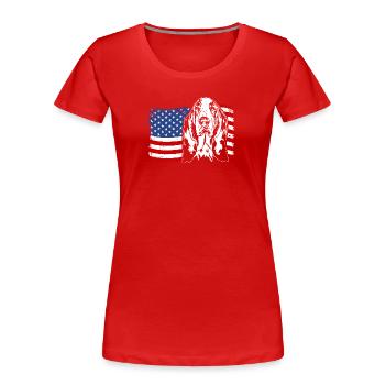 Basset Hound US Amerika Fahne Hunde Wilsigns - Frauen Premium Bio T-Shirt - Rot - Vorne - Mia (176cm)