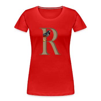 Anfangsbuchstabe R, Rotbeinige Drossel - Frauen Premium Bio T-Shirt - Rot - Vorne - Mia (176cm)