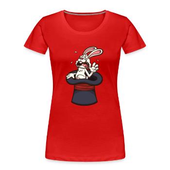 Verängstigtes weißes Kaninchen mit Zaubererhut - Frauen Premium Bio T-Shirt - Rot - Vorne - Mia (176cm)