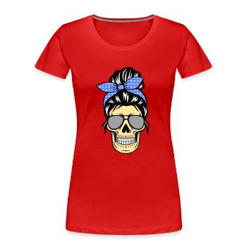 Skull - Woman with sunglasses, retro - Women's Premium Organic T-Shirt - red - Front - Mia (176cm)