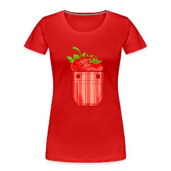 Beere Sommer Frucht Geschenk Brusttasche Erdbeere - Frauen Premium Bio T-Shirt - Rot - Vorne - Mia (176cm)