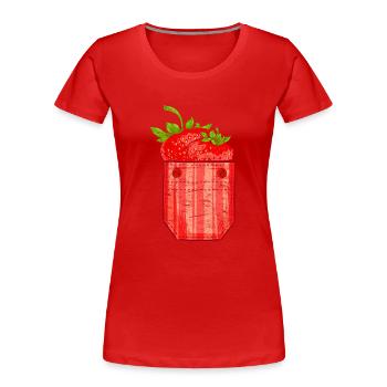 Sommerfrucht Obst Geschenk Brusttasche Erdbeere - Frauen Premium Bio T-Shirt - Rot - Vorne - Mia (176cm)