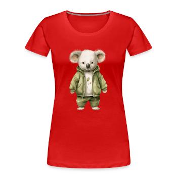 Enchanting Eucalyptus: BounceKoala Tee - Women's Premium Organic T-Shirt - red - Front - Mia (176cm)