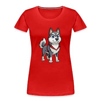 A Norwegian Elkhound with a determined expression - Women's Premium Organic T-Shirt - red - Front - Mia (176cm)