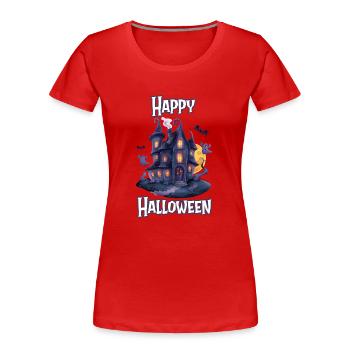 Halloween – Joyeux Halloween, maison hantée effrayante - T-shirt bio Premium Femme - rouge - Devant - Mia (176cm)