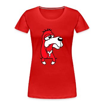 Hund Hinter Mauer Zaun Sabbert Spucke Zunge Lustig - Frauen Premium Bio T-Shirt - Rot - Vorne - Mia (176cm)