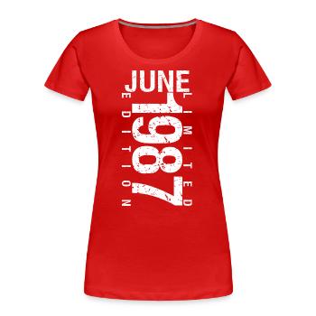 June 1987 June birthday gift June 1987 - Women's Premium Organic T-Shirt - red - Front - Mia (176cm)