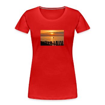 Angler im Sonnenuntergang - Frauen Premium Bio T-Shirt - Rot - Vorne - Mia (176cm)