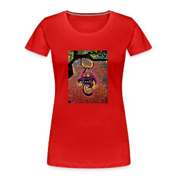 Purple monkey in a tree - Women's Premium Organic T-Shirt - red - Front - Mia (176cm)