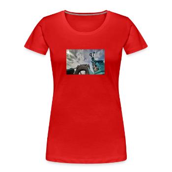 Tower Bridge London mit bewölktem Himmel - Frauen Premium Bio T-Shirt - Rot - Vorne - Mia (176cm)