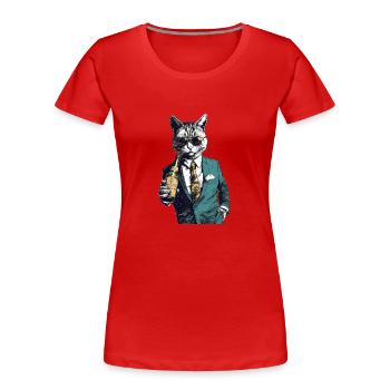 Yuppie Katze mit Schaumwein Anzug und Sonnenbrille - Frauen Premium Bio T-Shirt - Rot - Vorne - Mia (176cm)