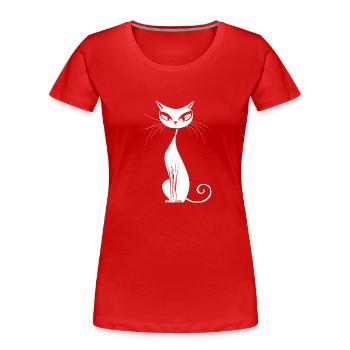Elegante weiße Katze - Frauen Premium Bio T-Shirt - Rot - Vorne - Mia (176cm)