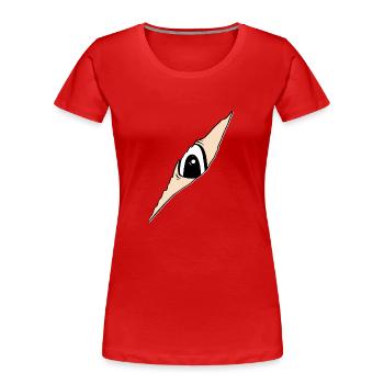 Auge schaut durch ein Riss - aufgerissener Stoff - Frauen Premium Bio T-Shirt - Rot - Vorne - Mia (176cm)