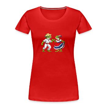 Grenouilles Coqui de Porto Rico - T-shirt bio Premium Femme - rouge - Devant - Mia (176cm)