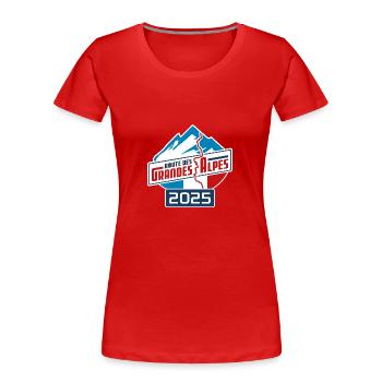 Route des Grandes Alpes Sticker | Color | 2025 - Frauen Premium Bio T-Shirt - Rot - Vorne - Mia (176cm)