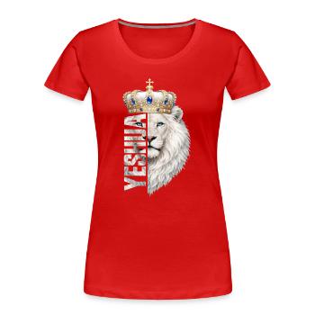 Lion of Judah, King Jesus, Son of Yahweh, Christian - Women's Premium Organic T-Shirt - red - Front - Mia (176cm)