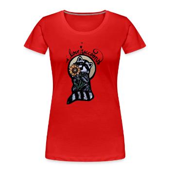 Waschbär-Sonnenblumen-Halo - Frauen Premium Bio T-Shirt - Rot - Vorne - Mia (176cm)