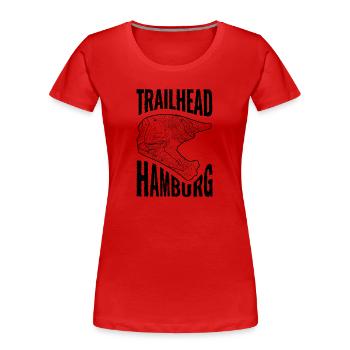 Mountainbike T-Shirt Trailhead Hamburg - Frauen Premium Bio T-Shirt - Rot - Vorne - Mia (176cm)
