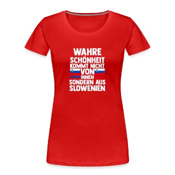 Slovènes Slovénie - T-shirt bio Premium Femme - rouge - Devant - Mia (176cm)
