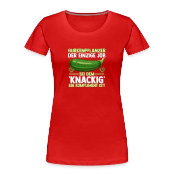 Jardinier Concombre Jardin fermier - T-shirt bio Premium Femme - rouge - Devant - Mia (176cm)