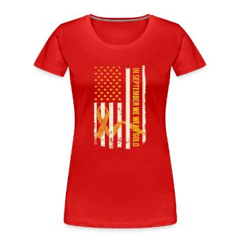 Childhood Cancer In September We Wear Gold - Women's Premium Organic T-Shirt - red - Front - Mia (176cm)