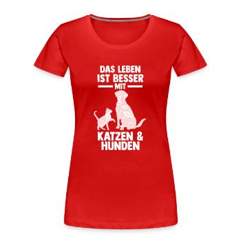 Hunde Katzenliebhaber Hundeliebhaber Katzen - Frauen Premium Bio T-Shirt - Rot - Vorne - Mia (176cm)