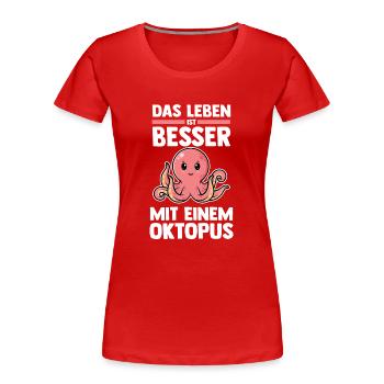 Tintenfisch Oktopus - Frauen Premium Bio T-Shirt - Rot - Vorne - Mia (176cm)