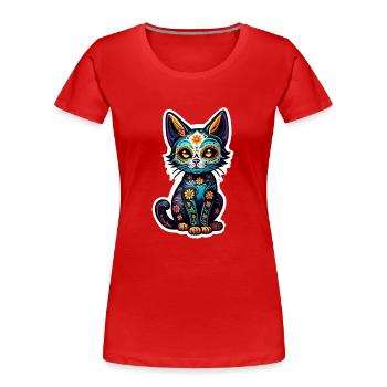 Katze Mexiko - Dia de los Muertos - Frauen Premium Bio T-Shirt - Rot - Vorne - Mia (176cm)