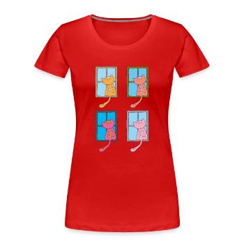 Chats à la fenêtre coloré - T-shirt bio Premium Femme - rouge - Devant - Mia (176cm)