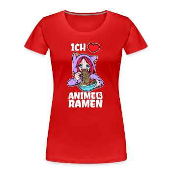 Ich Liebe Anime Ramen Herz Statement Manga - Frauen Premium Bio T-Shirt - Rot - Vorne - Mia (176cm)