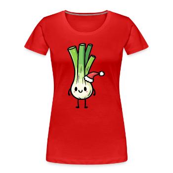 Kawaii leek with santa hat - Women's Premium Organic T-Shirt - red - Front - Mia (176cm)
