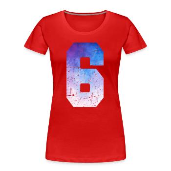 Issue 6 – 6th Anniversary Gift - Women's Premium Organic T-Shirt - red - Front - Mia (176cm)