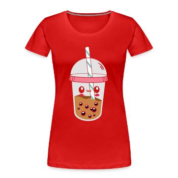 A Funny Kawaii Face Boba Tea Bubble Tea - Women's Premium Organic T-Shirt - red - Front - Mia (176cm)