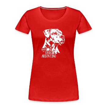 Loved by a Dogo Argentino Hundespruch Wilsigns - Frauen Premium Bio T-Shirt - Rot - Vorne - Mia (176cm)