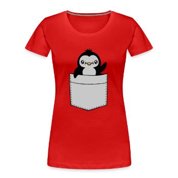 Winkender Brusttasche Pinguin - Frauen Premium Bio T-Shirt - Rot - Vorne - Mia (176cm)