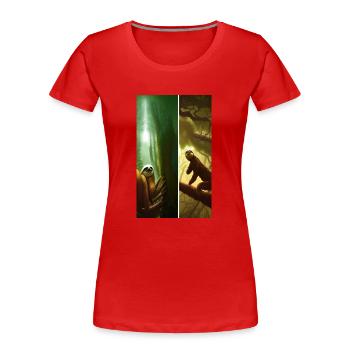 Coole Comiczeichnung eines Faultiers im Dschungel - Frauen Premium Bio T-Shirt - Rot - Vorne - Mia (176cm)
