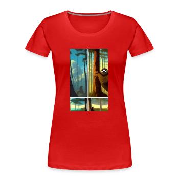 Coole Comiczeichnung eines Faultiers im Dschungel - Frauen Premium Bio T-Shirt - Rot - Vorne - Mia (176cm)