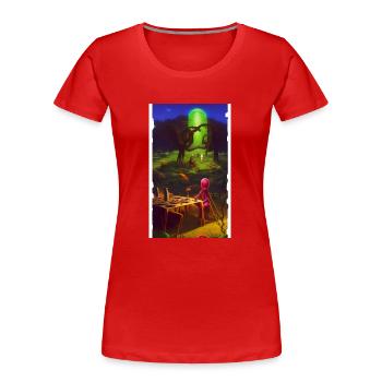 Creepy Horror Comic Alien sur une planète étrange - T-shirt bio Premium Femme - rouge - Devant - Mia (176cm)